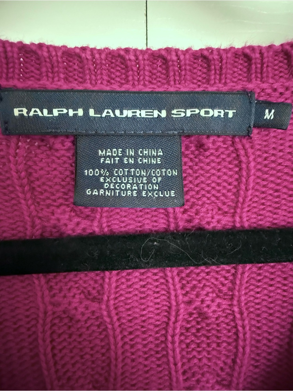 Ralph Lauren Fuchsia Cable-Knit V-Neck Sweater Green Pony - Picture 5 of 7